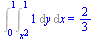 Int(Int(1, y = `*`(`^`(x, 2)) .. 1), x = 0 .. 1) = `/`(2, 3)